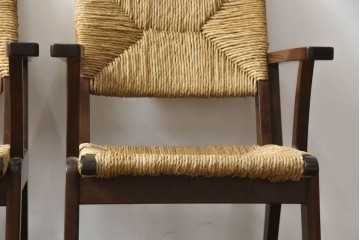 中古　美品　松本民芸家具　#521L型　直線的な木部と丁寧な編み込みが調和したラッシアームチェア　定価約19万3千円　(R-086347)