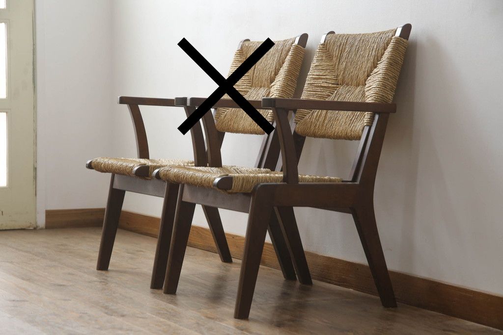 中古　美品　松本民芸家具　#521L型　直線的な木部と丁寧な編み込みが調和したラッシアームチェア　定価約19万3千円　(R-086347)
