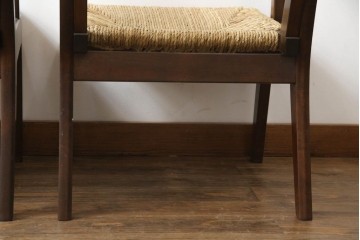 中古　美品　松本民芸家具　#521L型　直線的な木部と丁寧な編み込みが調和したラッシアームチェア　定価約19万3千円　(R-086347)