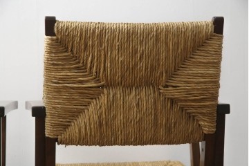 中古　美品　松本民芸家具　#521L型　直線的な木部と丁寧な編み込みが調和したラッシアームチェア　定価約19万3千円　(R-086347)