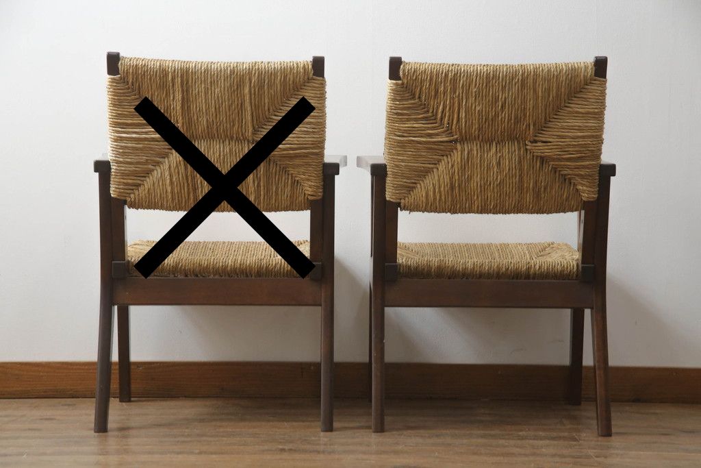 中古　美品　松本民芸家具　#521L型　直線的な木部と丁寧な編み込みが調和したラッシアームチェア　定価約19万3千円　(R-086347)