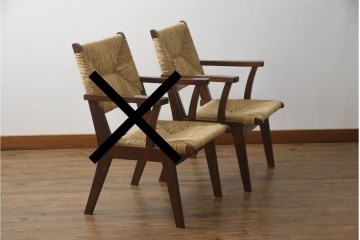 中古　美品　松本民芸家具　#521L型　直線的な木部と丁寧な編み込みが調和したラッシアームチェア　定価約19万3千円　(R-086347)