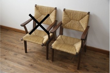中古　美品　松本民芸家具　#521L型　直線的な木部と丁寧な編み込みが調和したラッシアームチェア　定価約19万3千円　(R-086347)