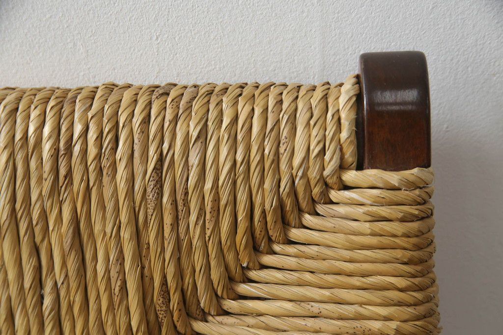 中古　美品　松本民芸家具　#521L型　直線的な木部と丁寧な編み込みが調和したラッシアームチェア　定価約19万3千円　(R-086347)