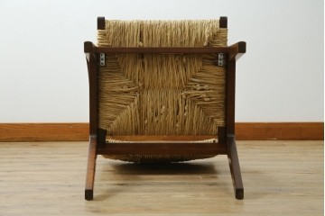 中古　美品　松本民芸家具　#521L型　直線的な木部と丁寧な編み込みが調和したラッシアームチェア　定価約24万7千円　(R-086347)