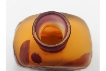 フランス　エミール・ガレ　琥珀色にサンザシ文が上品に映える香水瓶　外箱・ケース付き　(R-086349)