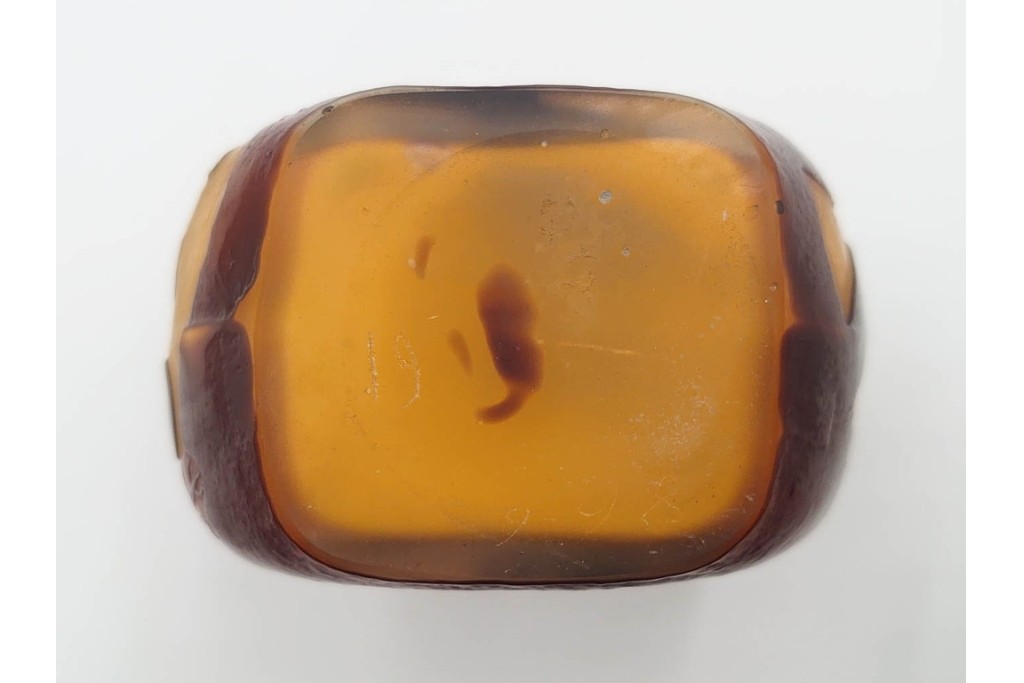 フランス　エミール・ガレ　琥珀色にサンザシ文が上品に映える香水瓶　外箱・ケース付き　(R-086349)