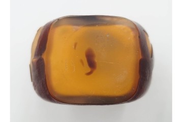 フランス　エミール・ガレ　琥珀色にサンザシ文が上品に映える香水瓶　外箱・ケース付き　(R-086349)