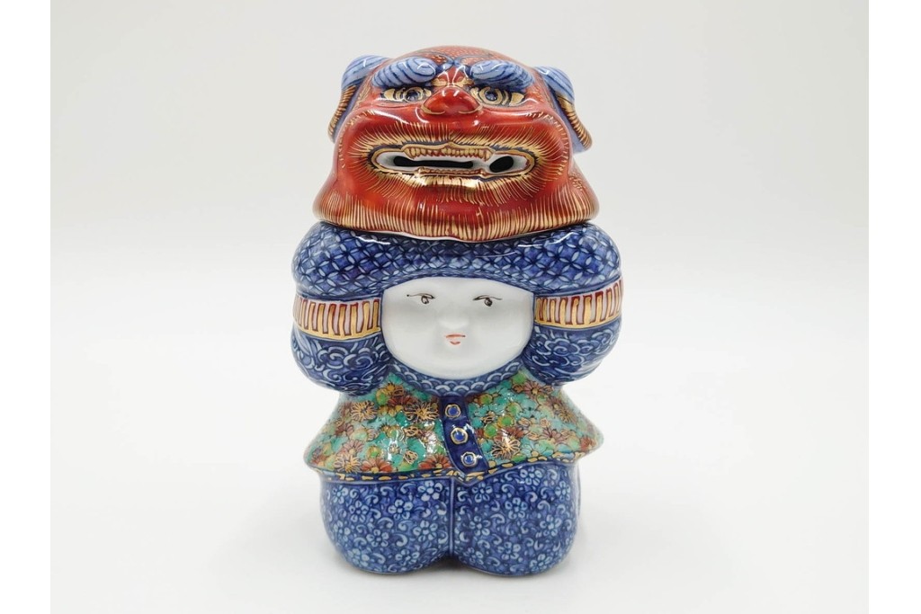 葉山有樹　慶雲獅子吼　色絵と金彩が見事な香炉　共箱・意匠解説書付き　(R-086350)