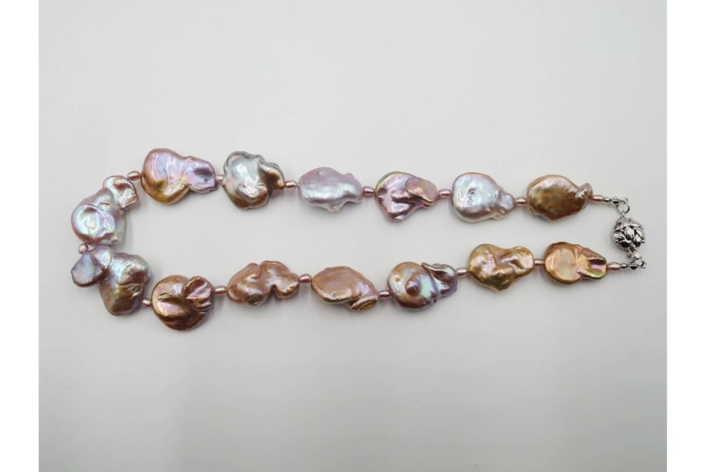 淡水真珠　SILVER(銀製)　華やかなバロックパールのネックレス1連・6連 2点セット　ケース付き　(R-086353)