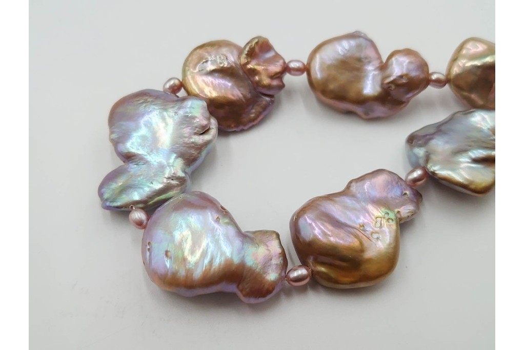 淡水真珠　SILVER(銀製)　華やかなバロックパールのネックレス1連・6連 2点セット　ケース付き　(R-086353)