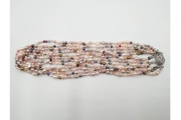 淡水真珠　SILVER(銀製)　華やかなバロックパールのネックレス1連・6連 2点セット　ケース付き　(R-086353)