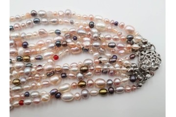 淡水真珠　SILVER(銀製)　華やかなバロックパールのネックレス1連・6連 2点セット　ケース付き　(R-086353)