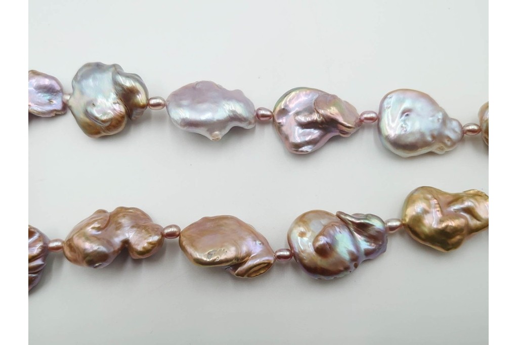 淡水真珠　SILVER(銀製)　華やかなバロックパールのネックレス1連・6連 2点セット　ケース付き　(R-086353)