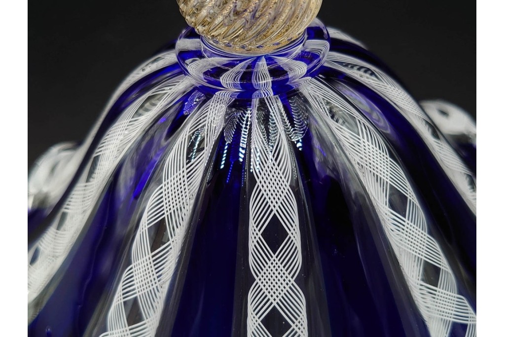 イタリア　ムラノガラス(ムラーノガラス)　ヴェネチアンガラス　高さ約12cm　金彩とフリルデザインが優雅なコンポート　(R-086354)