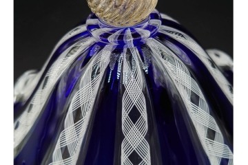 イタリア　ムラノガラス(ムラーノガラス)　ヴェネチアンガラス　高さ約12cm　金彩とフリルデザインが優雅なコンポート　(R-086354)