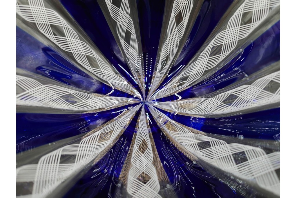 イタリア　ムラノガラス(ムラーノガラス)　ヴェネチアンガラス　高さ約12cm　金彩とフリルデザインが優雅なコンポート　(R-086354)