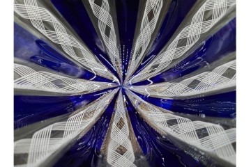 イタリア　ムラノガラス(ムラーノガラス)　ヴェネチアンガラス　高さ約12cm　金彩とフリルデザインが優雅なコンポート　(R-086354)