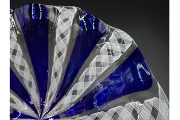 イタリア　ムラノガラス(ムラーノガラス)　ヴェネチアンガラス　高さ約12cm　金彩とフリルデザインが優雅なコンポート　(R-086354)