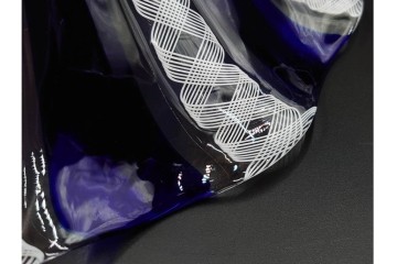 イタリア　ムラノガラス(ムラーノガラス)　ヴェネチアンガラス　高さ約12cm　金彩とフリルデザインが優雅なコンポート　(R-086354)