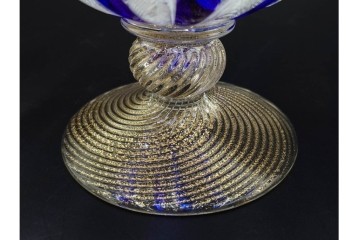 イタリア　ムラノガラス(ムラーノガラス)　ヴェネチアンガラス　高さ約12cm　金彩とフリルデザインが優雅なコンポート　(R-086354)