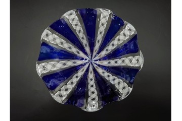 イタリア　ムラノガラス(ムラーノガラス)　ヴェネチアンガラス　高さ約12cm　金彩とフリルデザインが優雅なコンポート　(R-086354)