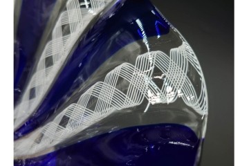 イタリア　ムラノガラス(ムラーノガラス)　ヴェネチアンガラス　高さ約12cm　金彩とフリルデザインが優雅なコンポート　(R-086354)