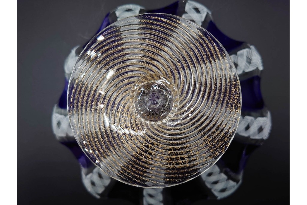 イタリア　ムラノガラス(ムラーノガラス)　ヴェネチアンガラス　高さ約12cm　金彩とフリルデザインが優雅なコンポート　(R-086354)