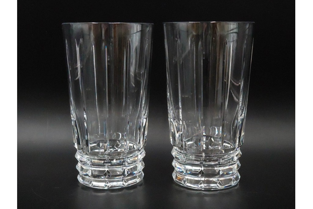 フランス　Baccarat(バカラ)　アルルカン　端正なカットが美しいハイボールグラス2客セット　(R-086355)