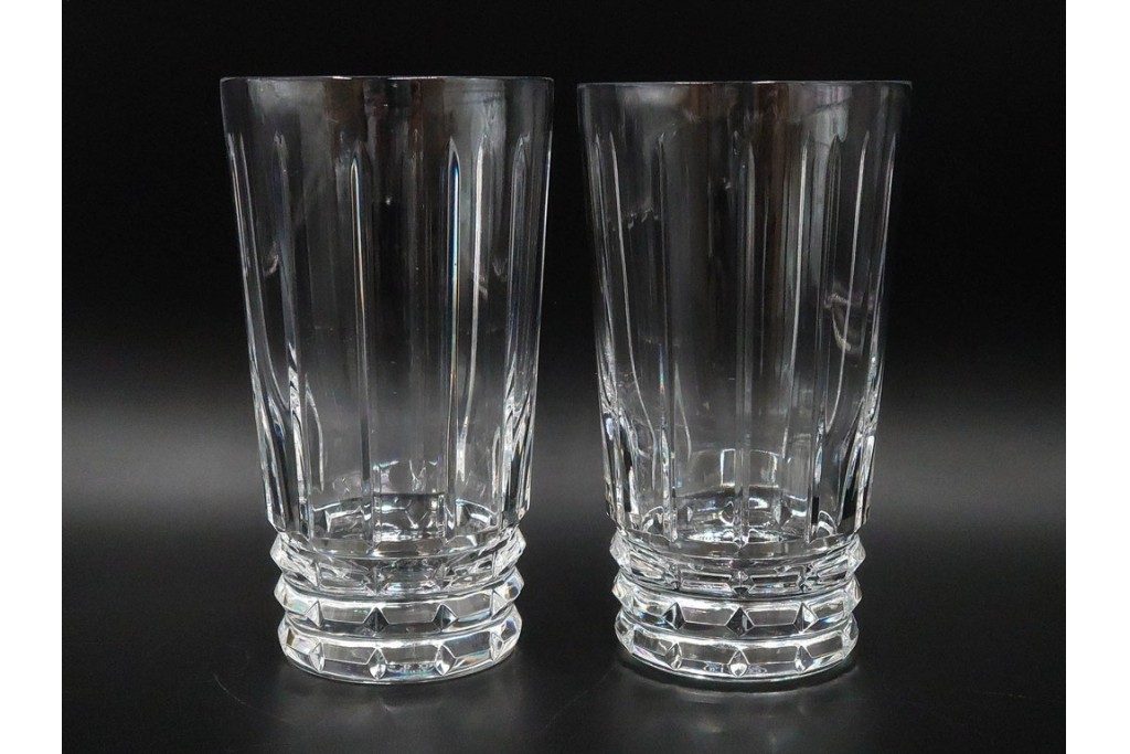 フランス　Baccarat(バカラ)　アルルカン　端正なカットが美しいハイボールグラス2客セット　(R-086356)