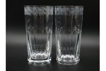 フランス　Baccarat(バカラ)　キリンコレクターズグラス　縁の装飾が上品なハイボールグラス2客セット　外箱付き　(R-086361)