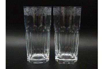 フランス　Baccarat(バカラ)　キリンコレクターズグラス　縁の装飾が上品なハイボールグラス2客セット　外箱付き　(R-086362)