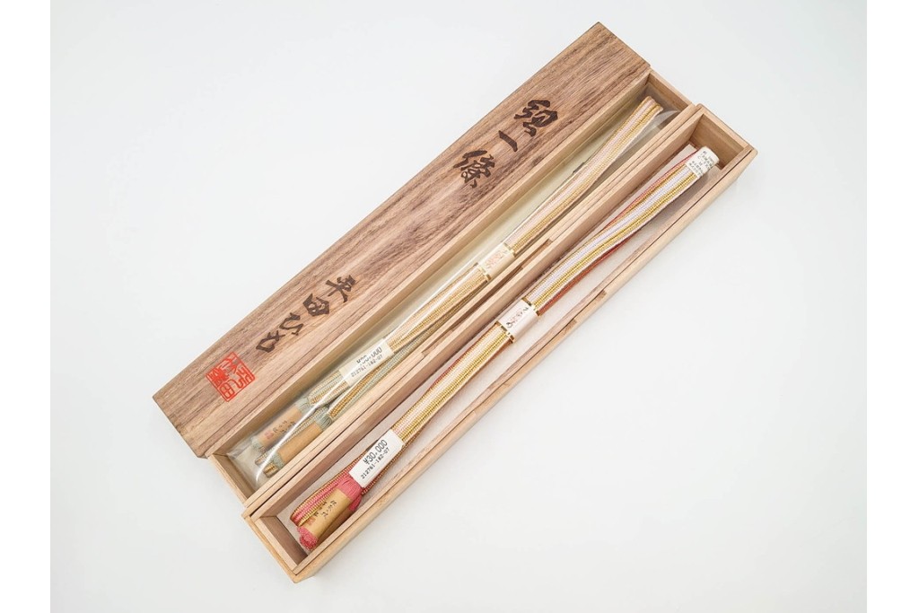 平田竹峯造　正絹　平田組紐(平田ひも)の帯締め2点セット　共箱付き　(R-086366)