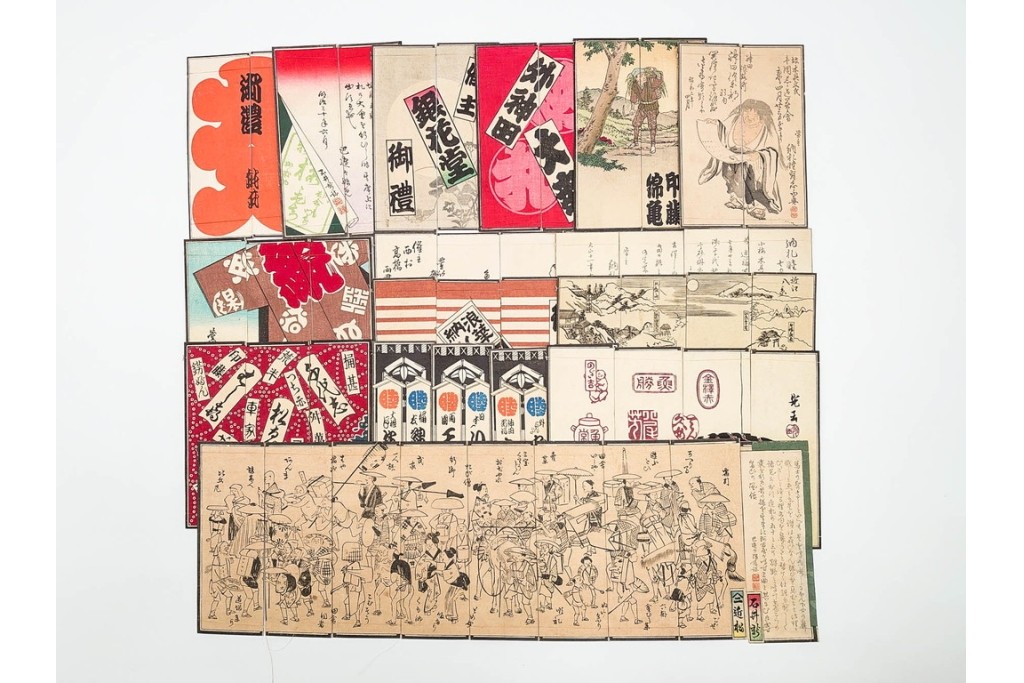 木版画　納札・千社札・続絵を集めた15点(51枚)セット　(R-086368)