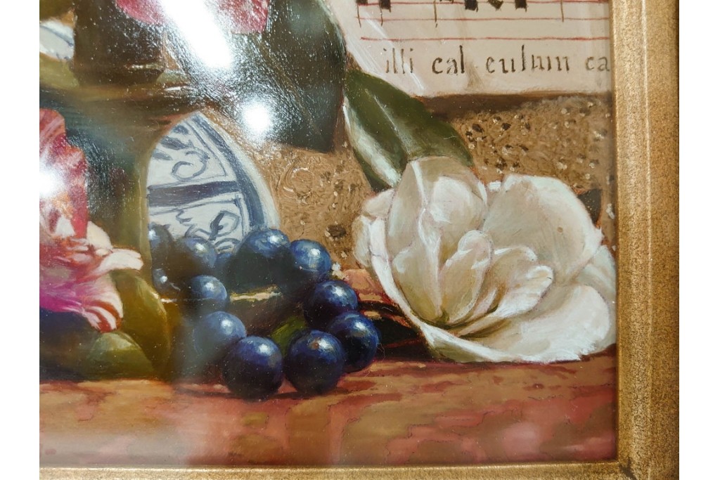 真作　青木敏郎　「椿と楽譜」　油彩画　SM(S)サイズ　定価約189万円　外箱付き　(R-086372)