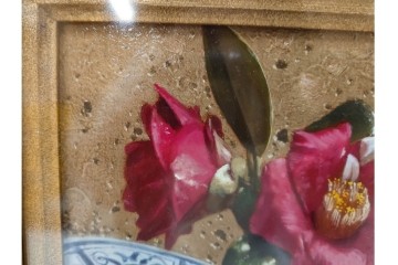 真作　青木敏郎　「椿と楽譜」　油彩画　SM(S)サイズ　定価約189万円　外箱付き　(R-086372)