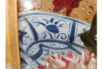 真作　青木敏郎　「椿と楽譜」　油彩画　SM(S)サイズ　定価約189万円　外箱付き　(R-086372)