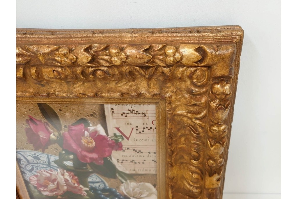 真作　青木敏郎　「椿と楽譜」　油彩画　SM(S)サイズ　定価約189万円　外箱付き　(R-086372)