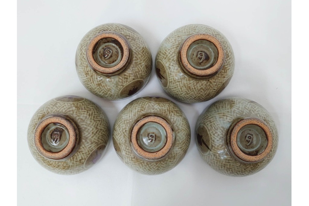 人間国宝 島岡達三　地釉縄文象嵌の意匠が味わい深い番茶器セット(急須・湯呑)　共箱付き　(R-086373)