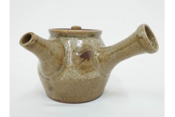 人間国宝 島岡達三　地釉縄文象嵌の意匠が味わい深い番茶器セット(急須・湯呑)　共箱付き　(R-086373)