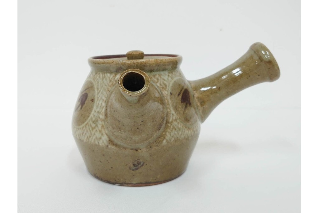 人間国宝 島岡達三　地釉縄文象嵌の意匠が味わい深い番茶器セット(急須・湯呑)　共箱付き　(R-086373)