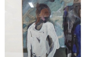 真作　林重義　水彩画　「海辺の人々」　外箱付き　(R-086378)