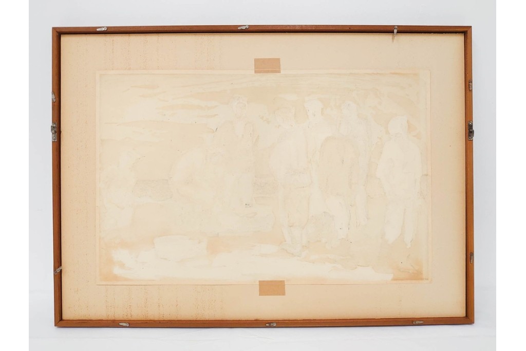 真作　林重義　水彩画　「海辺の人々」　外箱付き　(R-086378)