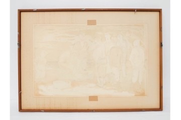 真作　林重義　水彩画　「海辺の人々」　外箱付き　(R-086378)