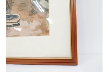 真作　林重義　水彩画　「海辺の人々」　外箱付き　(R-086378)