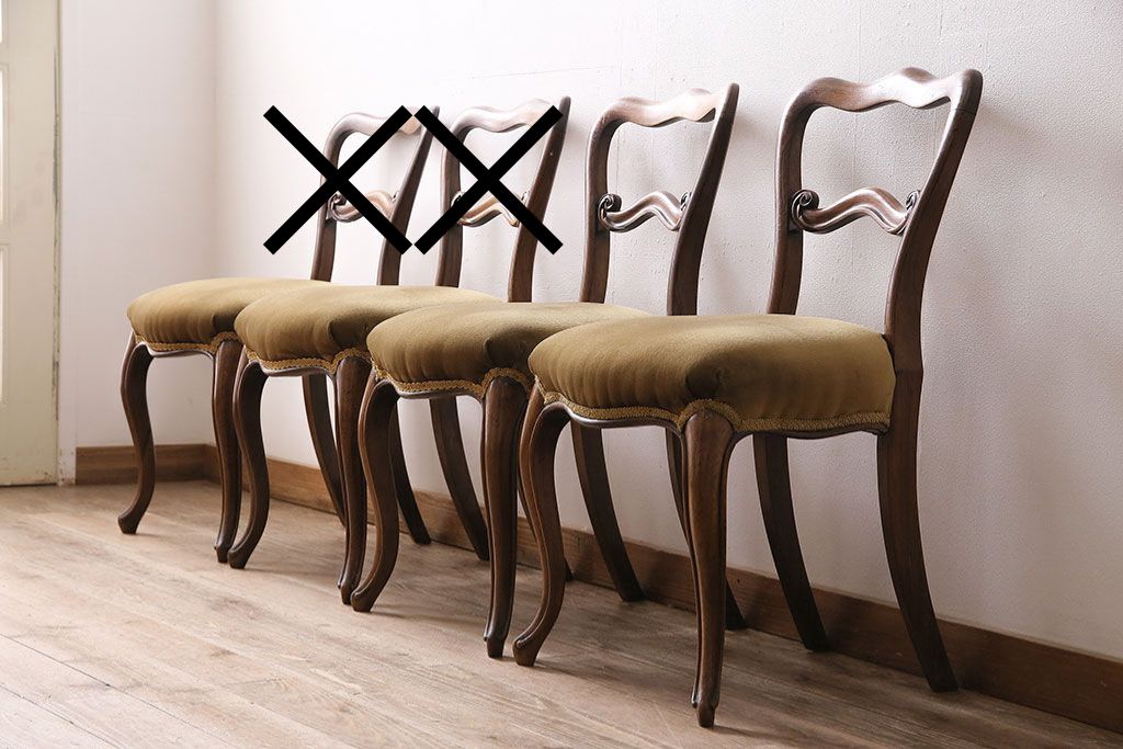 フランスアンティーク　ウォールナット材　背もたれの曲線が美しいチェア2脚セット　(R-086380)