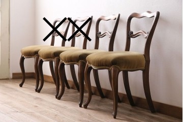 フランスアンティーク　ウォールナット材　背もたれの曲線が美しいチェア2脚セット　(R-086380)