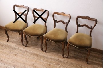 フランスアンティーク　ウォールナット材　背もたれの曲線が美しいチェア2脚セット　(R-086380)