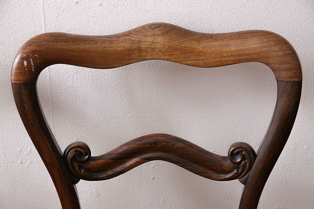 フランスアンティーク　ウォールナット材　背もたれの曲線が美しいチェア2脚セット　(R-086380)