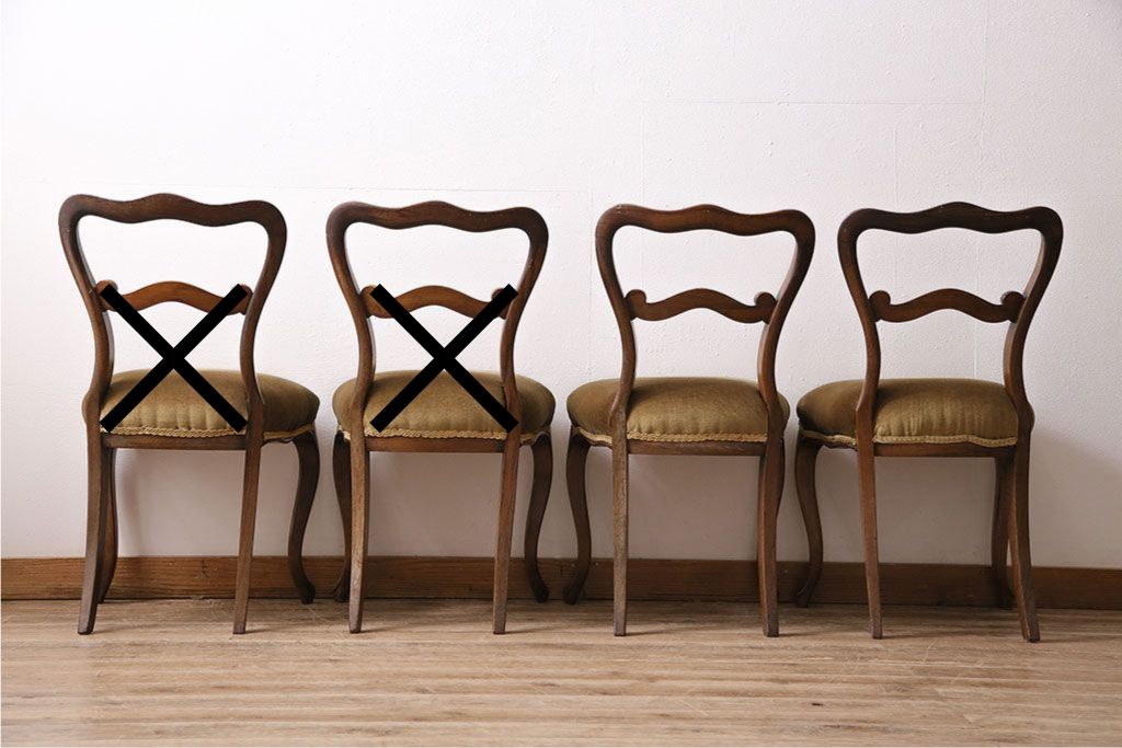 フランスアンティーク　ウォールナット材　背もたれの曲線が美しいチェア2脚セット　(R-086380)